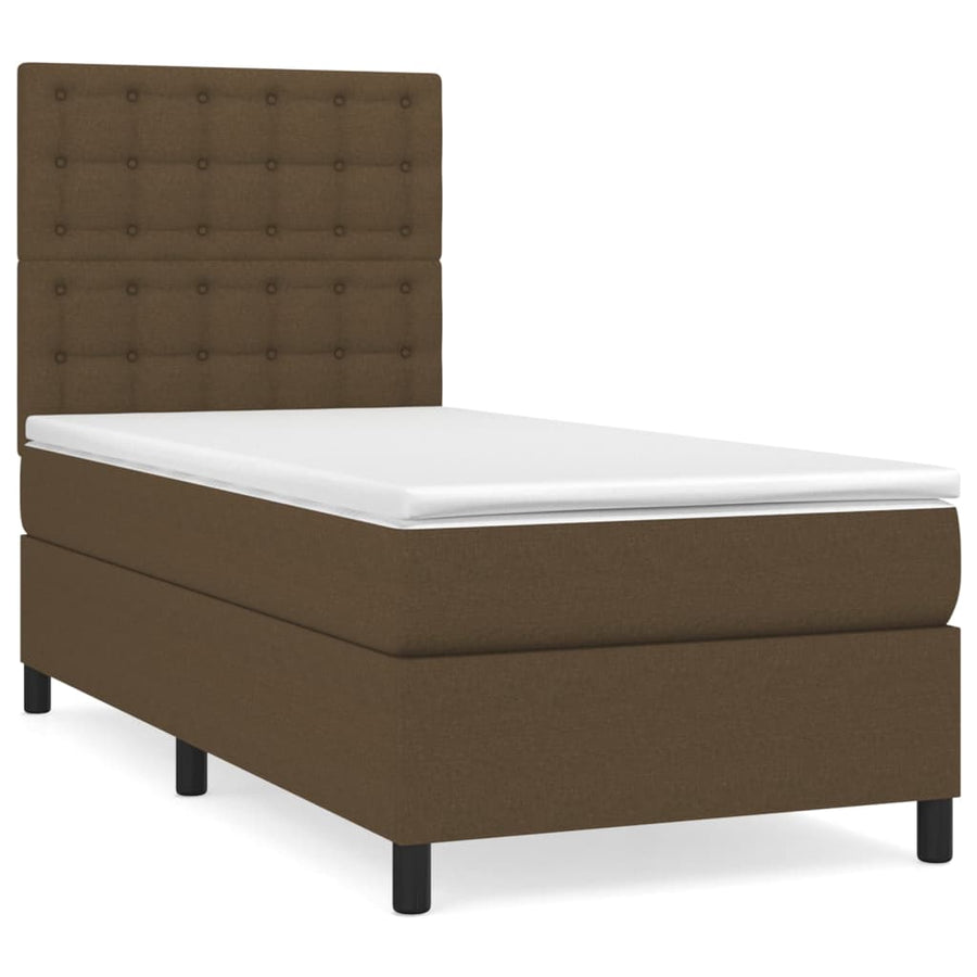 Boxspring Met Matras Stof Donkerbruin 100X200 Cm Donkerbruin 100 x 200 cm Knopen