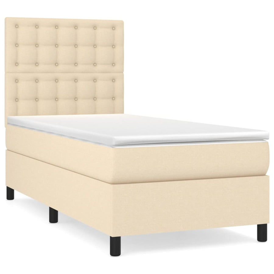Boxspring met matras stof crèmekleurig 100x200 cm 100 x 200 cm Crème