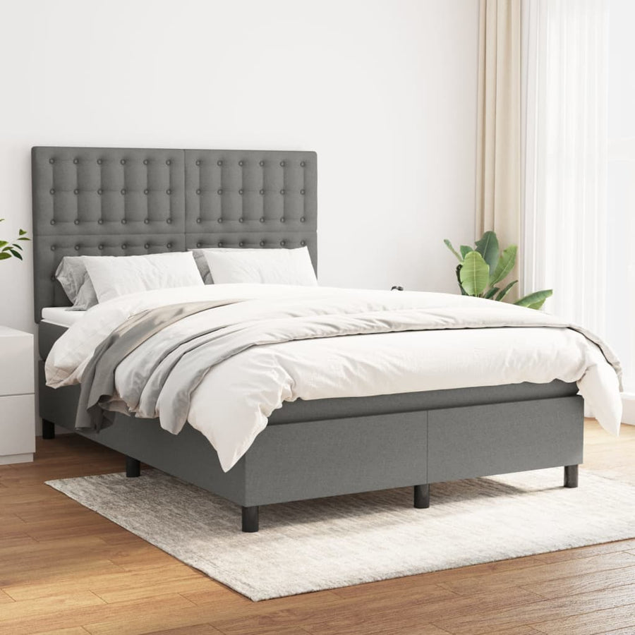 Boxspring Met Matras Stof Donkergrijs 140 x 190 cm Knopen