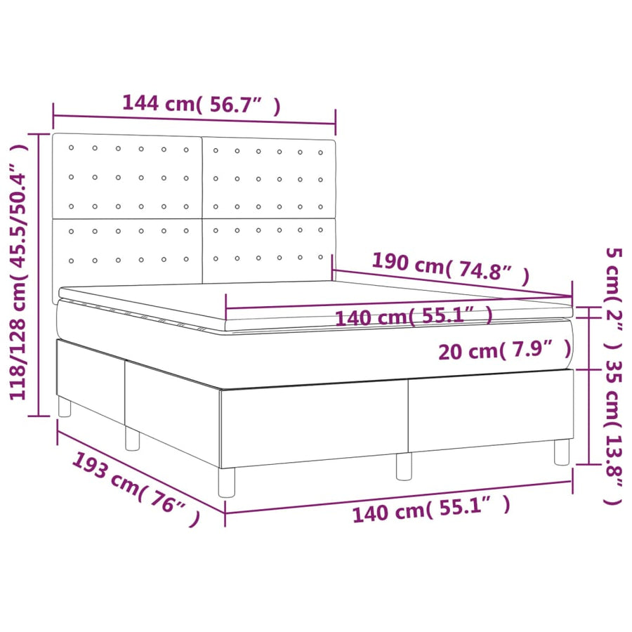 Boxspring met matras stof donkerbruin 140x190 cm 140 x 190 cm Donkerbruin