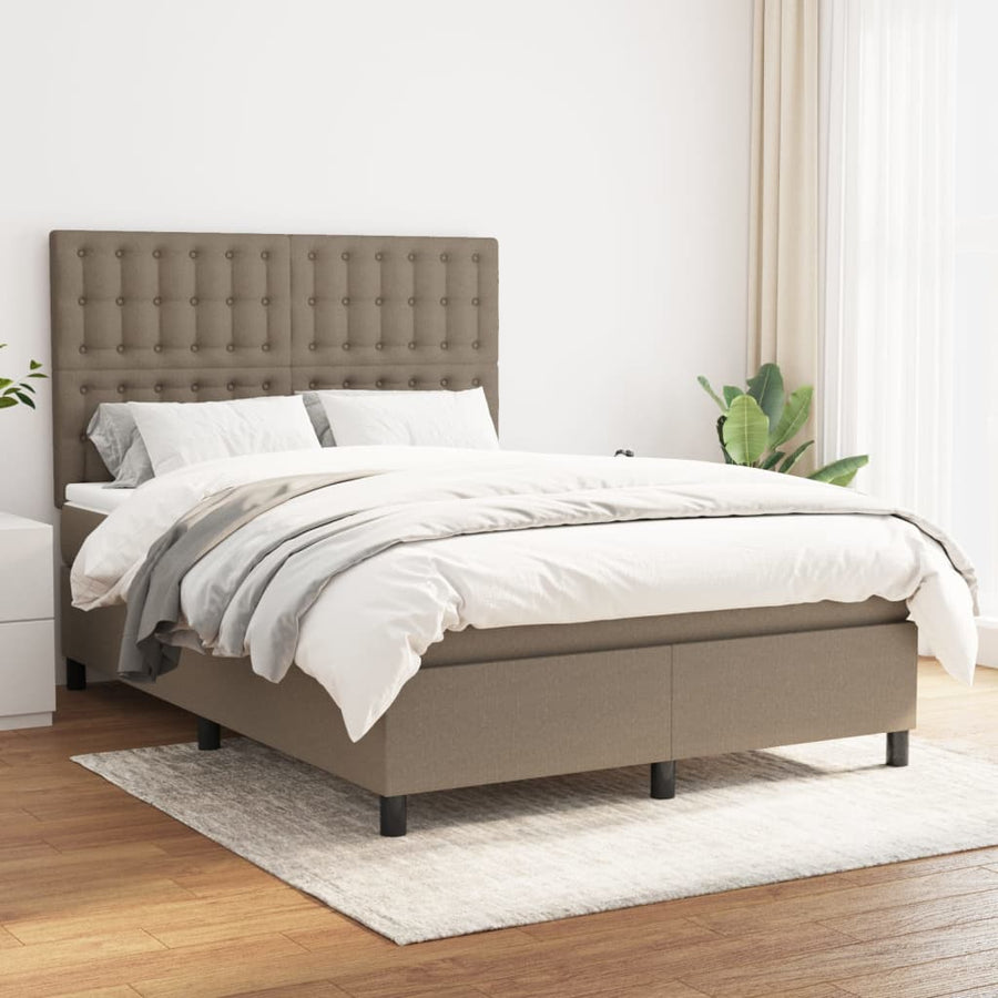Boxspring Met Matras Stof Taupe 140 x 190 cm Knopen