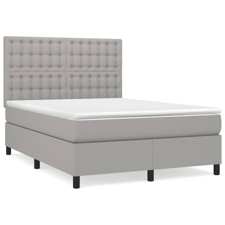 Boxspring Met Matras Stof Lichtgrijs 140 x 200 cm Knopen