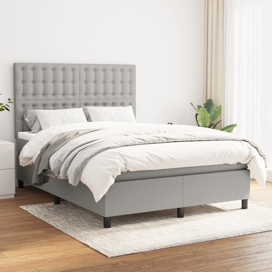 Boxspring Met Matras Stof Lichtgrijs 140 x 200 cm Knopen
