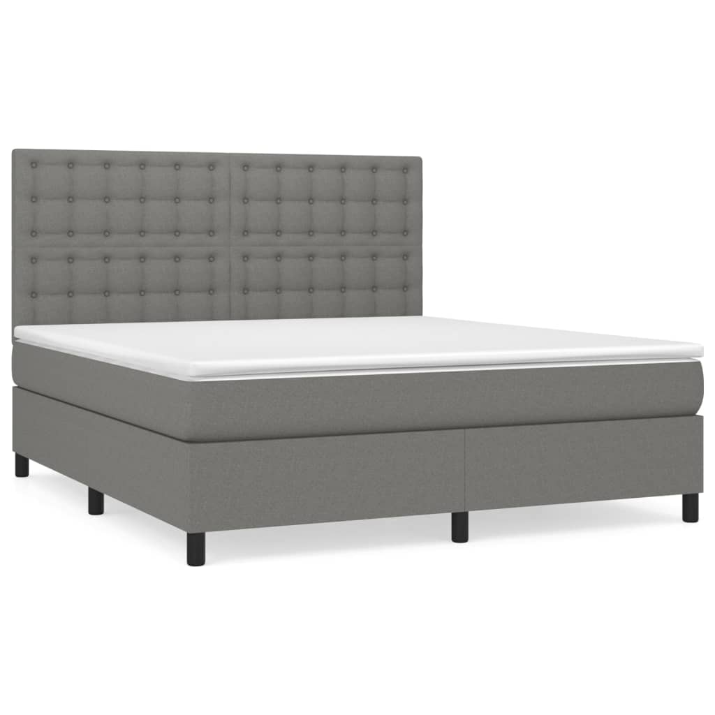 Boxspring Met Matras Stof Donkergrijs 160 x 200 cm Knopen