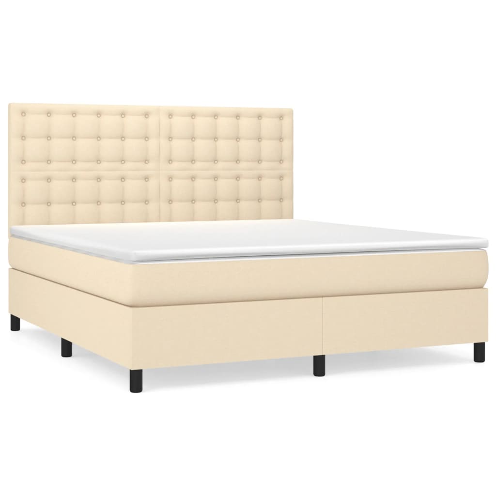 Boxspring Met Matras Stof Kleurig Crème 160 x 200 cm Knopen