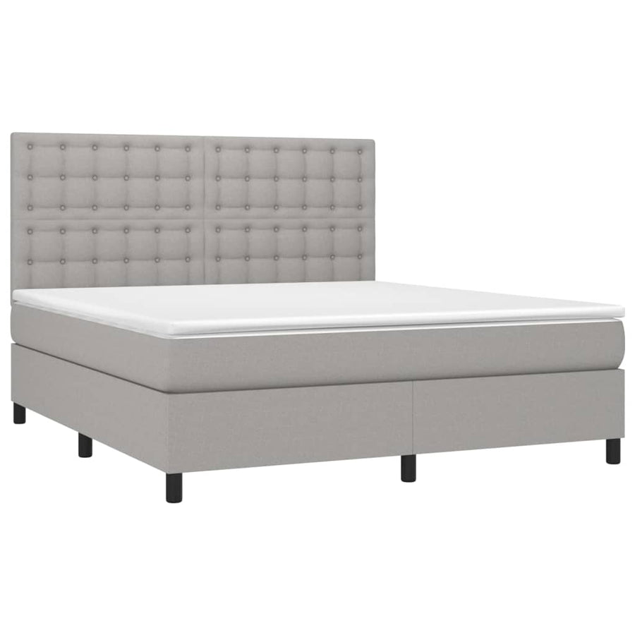 Boxspring Met Matras Stof Lichtgrijs 180X200 Cm Lichtgrijs 180 x 200 cm Knopen