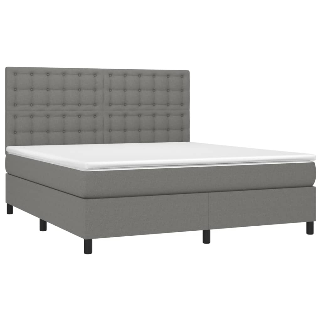 Boxspring Met Matras Stof Donkergrijs 180X200 Cm 180 x 200 cm Knopen