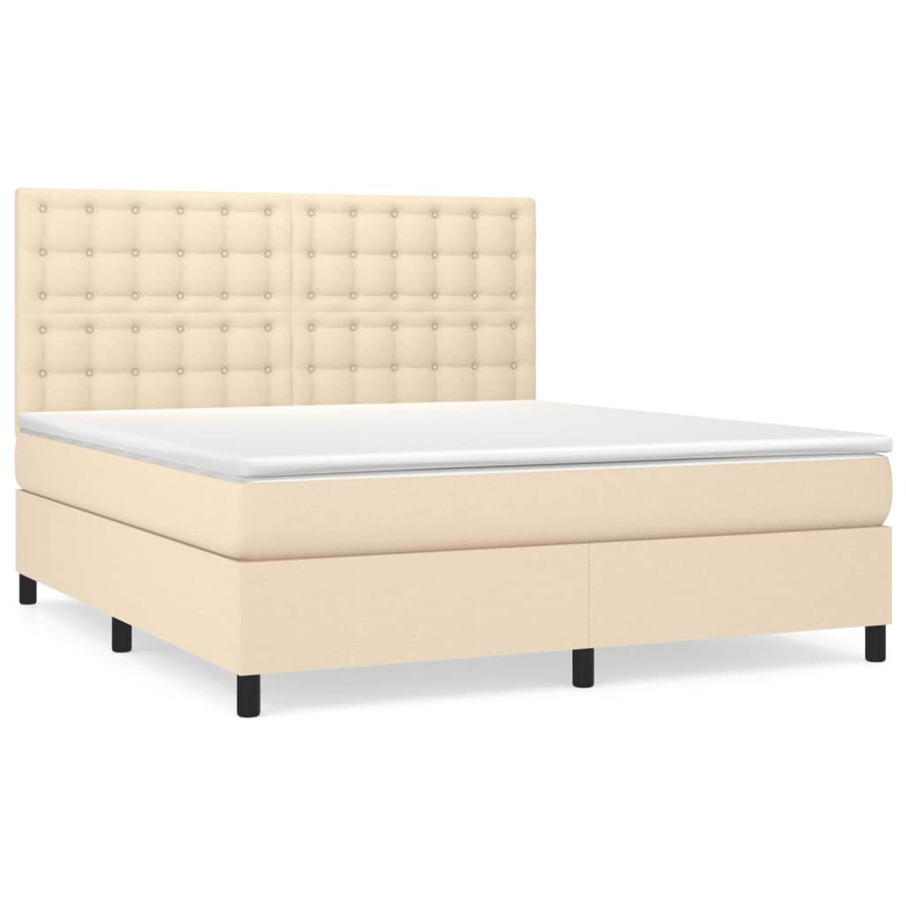 Boxspring Met Matras Stof Crèmekleurig 180X200 Cm 180 x 200 cm Knopen