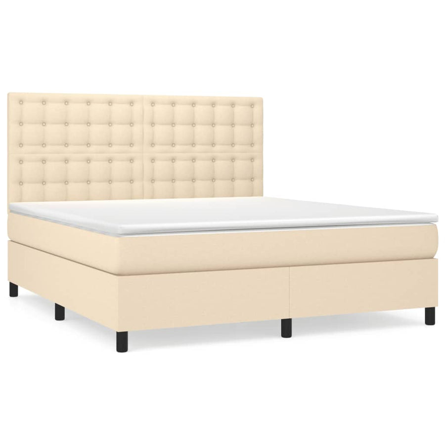 Boxspring Met Matras Stof Crèmekleurig 180X200 Cm 180 x 200 cm Knopen