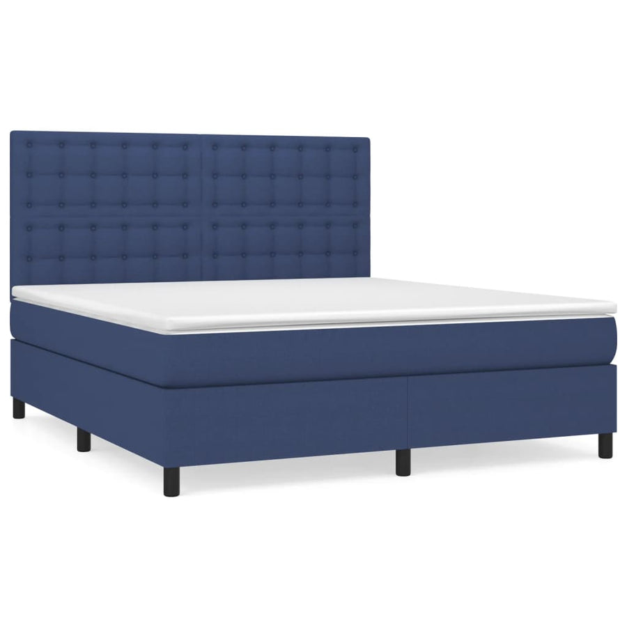 Boxspring Met Matras Stof Blauw 180X200 Cm 180 x 200 cm Knopen