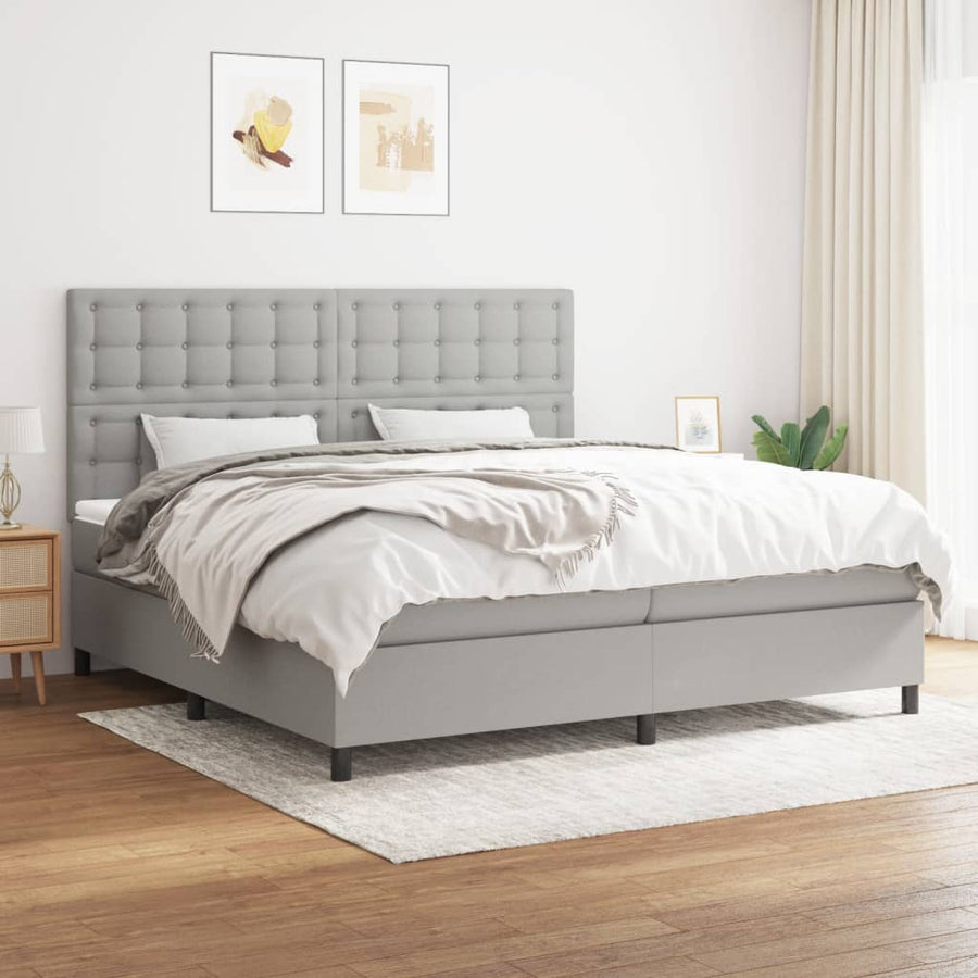 Boxspring Met Matras Stof Lichtgrijs 200 x 200 cm Knopen