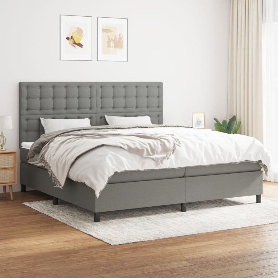 Boxspring Met Matras Stof Donkergrijs 200 x 200 cm Knopen