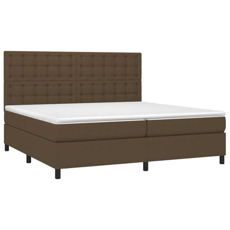 Boxspring Met Matras Stof Donkerbruin 200X200 Cm 200 x 200 cm Knopen