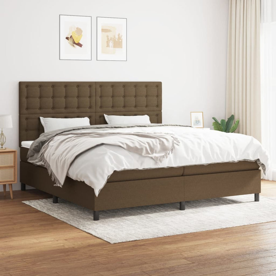Boxspring Met Matras Stof Donkerbruin 200X200 Cm 200 x 200 cm Knopen