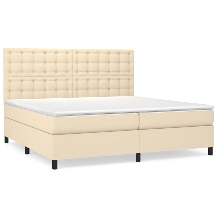 Boxspring Met Matras Stof Kleurig Crème 200 x 200 cm Knopen