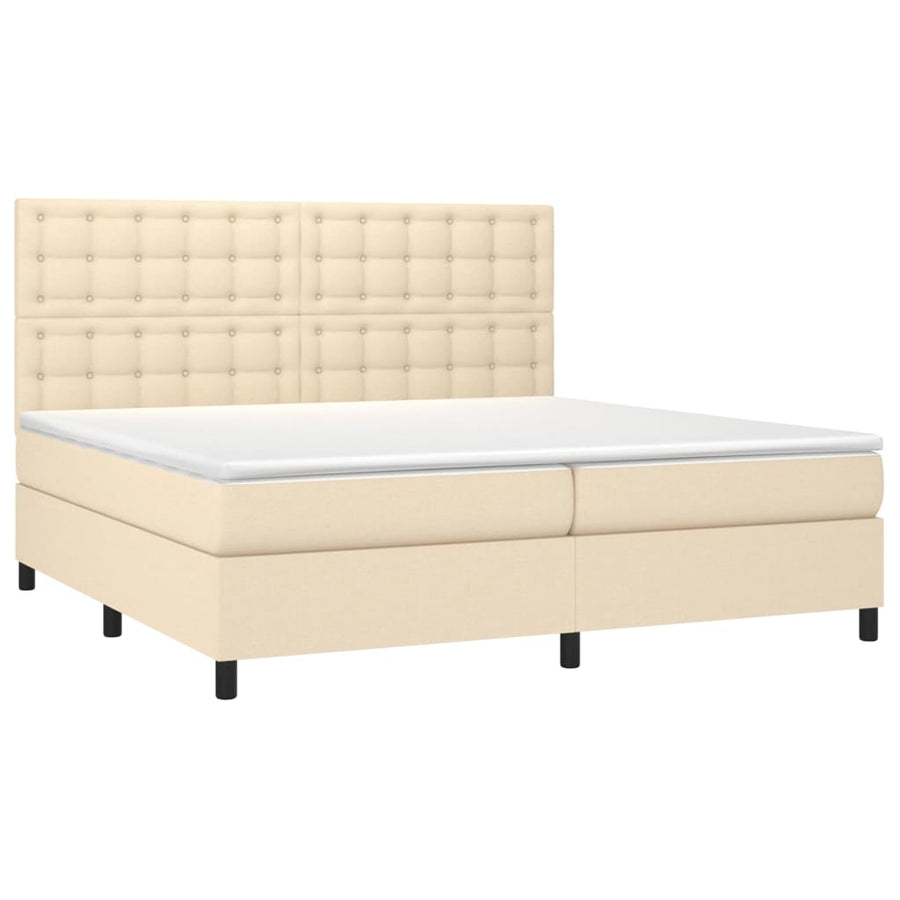 Boxspring Met Matras Stof Kleurig Crème 200 x 200 cm Knopen