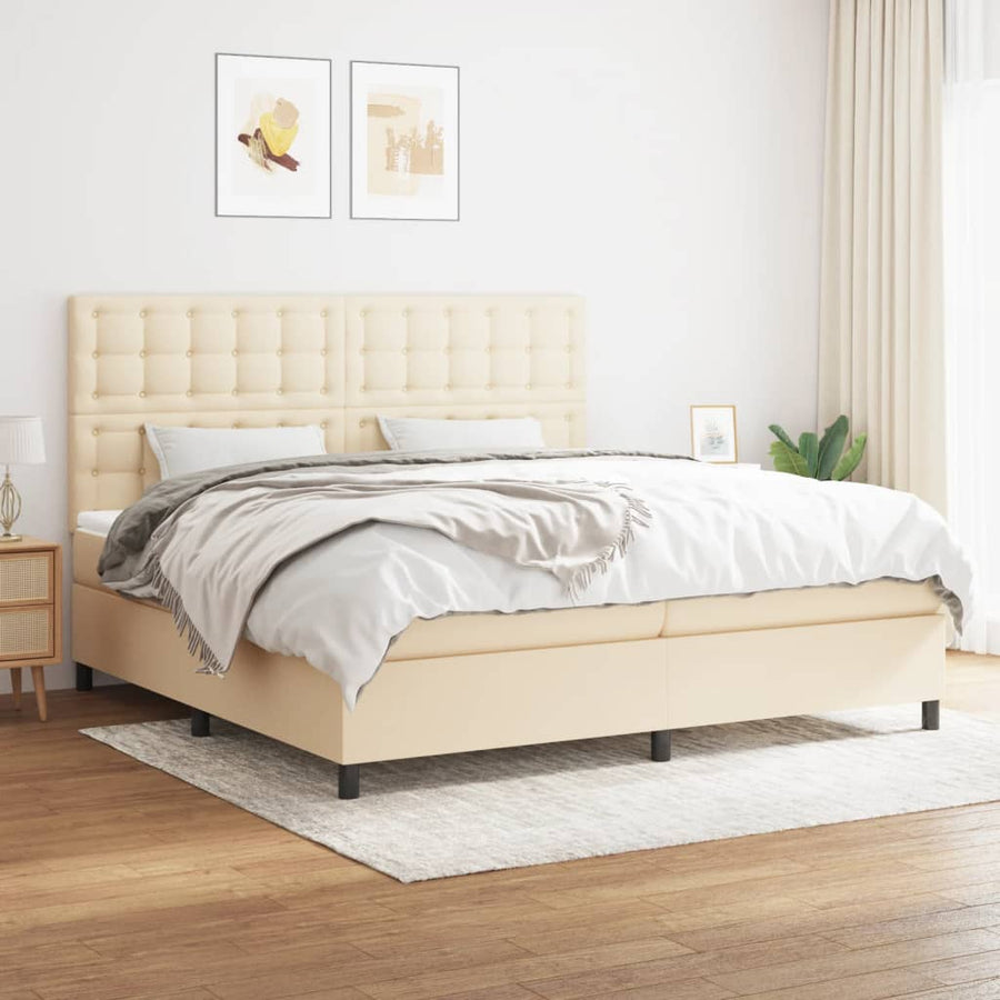 Boxspring Met Matras Stof Kleurig Crème 200 x 200 cm Knopen