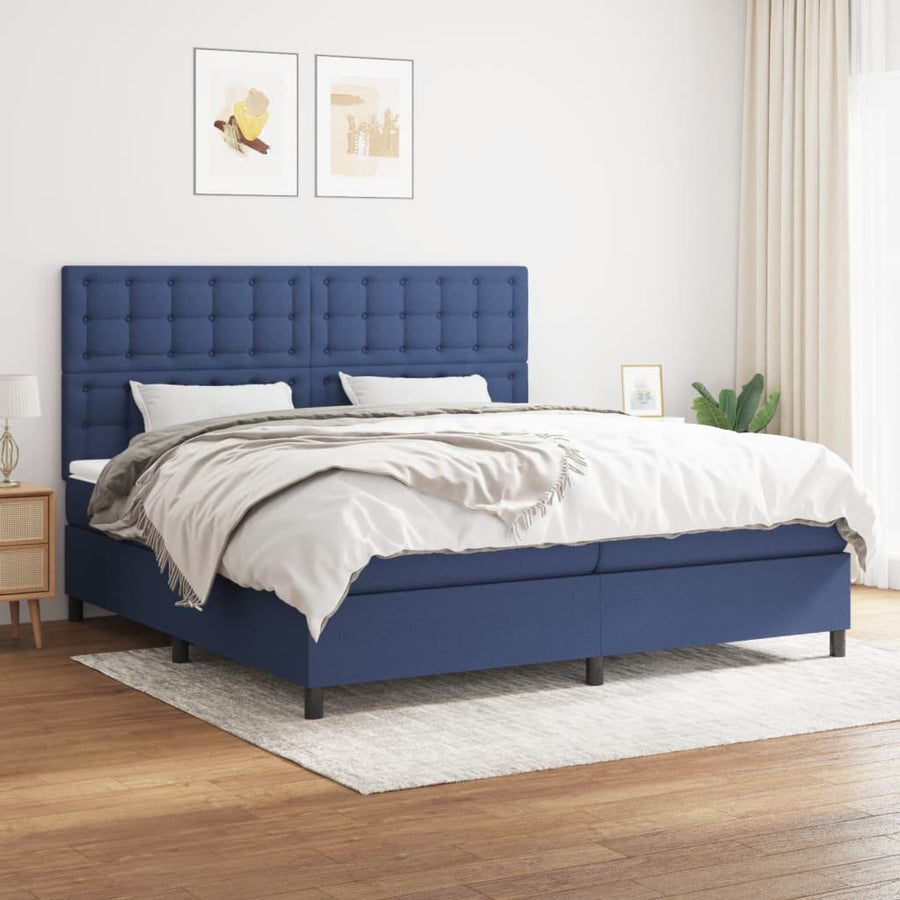 Boxspring Met Matras Stof Blauw 200 x 200 cm Knopen