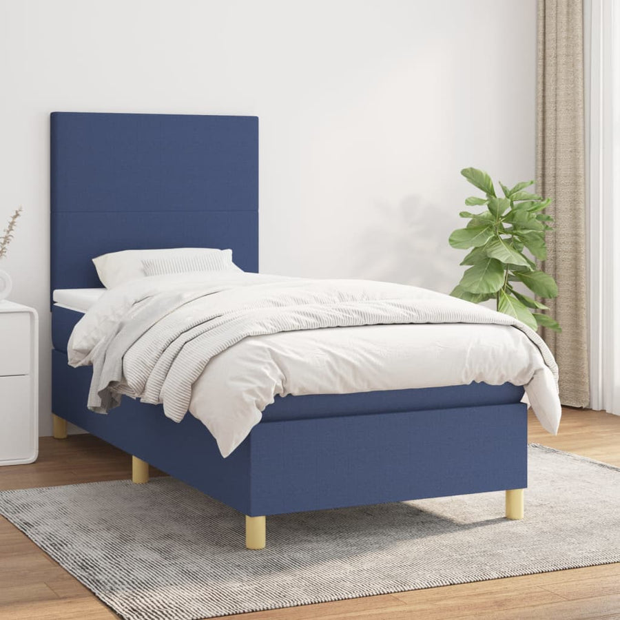 Boxspring Met Matras Stof Blauw 80X200 Cm Blauw 80 x 200 cm Effen ontwerp