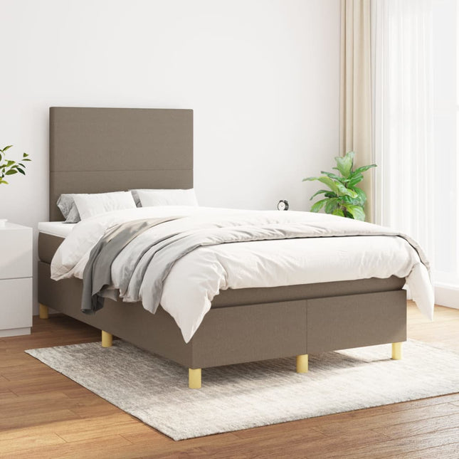 Boxspring met matras stof taupe 120x200 cm 120 x 200 cm Effen ontwerp