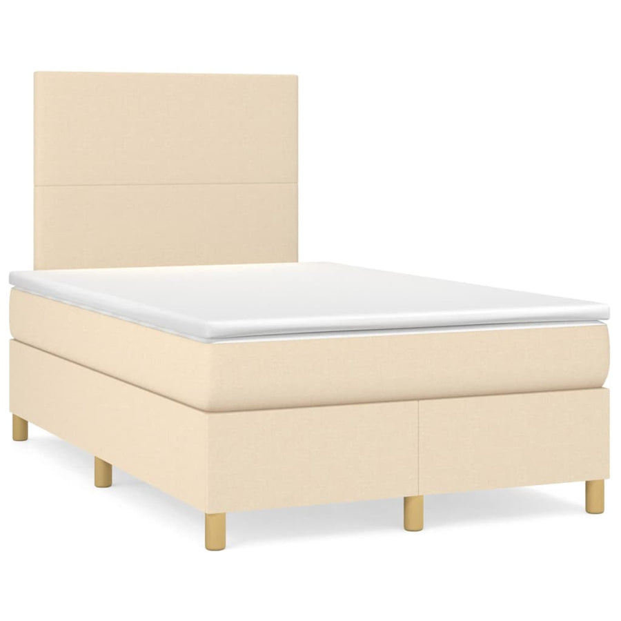 Boxspring met matras stof crèmekleurig 120x200 cm 120 x 200 cm Effen ontwerp