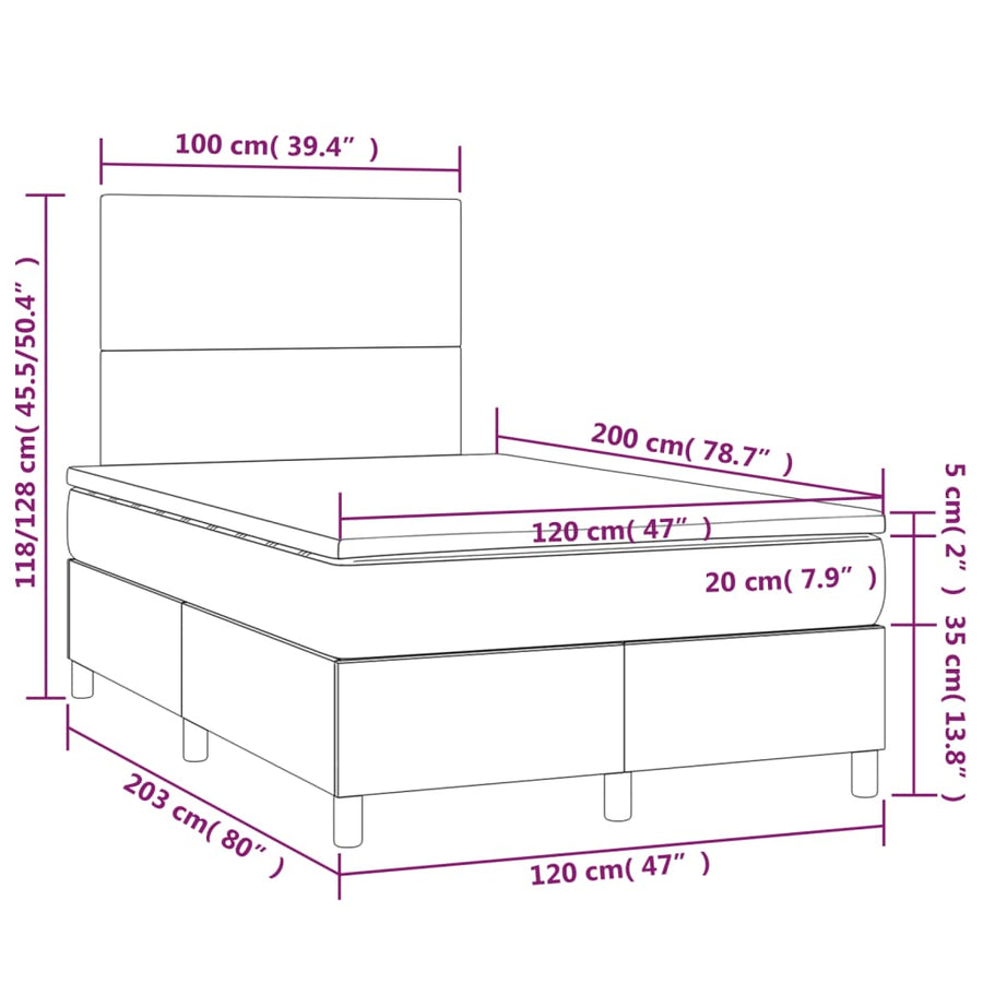 Boxspring met matras stof crèmekleurig 120x200 cm 120 x 200 cm Effen ontwerp