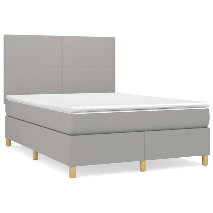 Boxspring Met Matras Stof Lichtgrijs 140 x 190 cm Effen ontwerp
