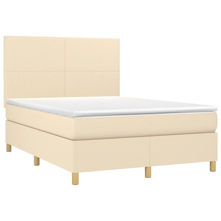 Boxspring met matras stof crèmekleurig 140x190 cm 140 x 190 cm Crème