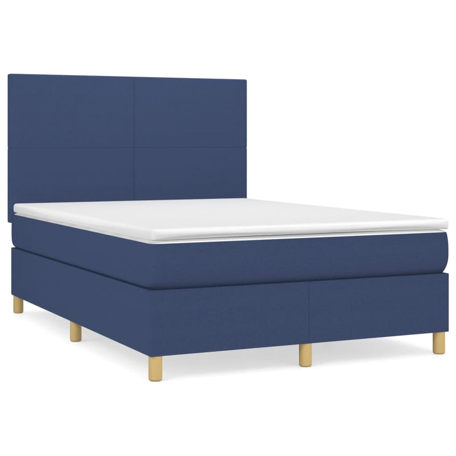 Boxspring Met Matras Stof Blauw 140 x 200 cm Effen ontwerp