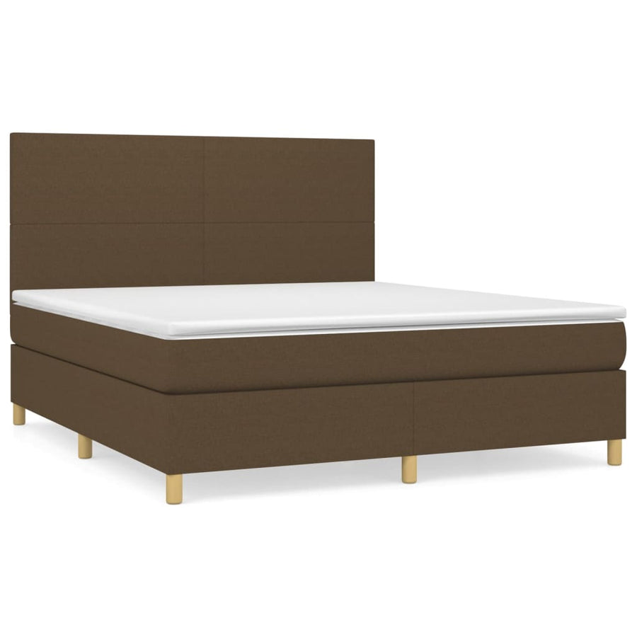 Boxspring met matras stof donkerbruin 160x200 cm 160 x 200 cm Effen ontwerp