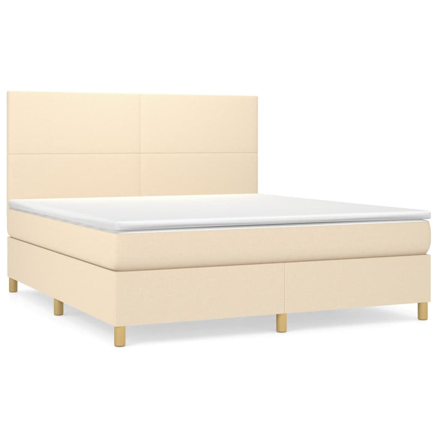 Boxspring Met Matras Stof Kleurig Crème 160 x 200 cm Effen ontwerp