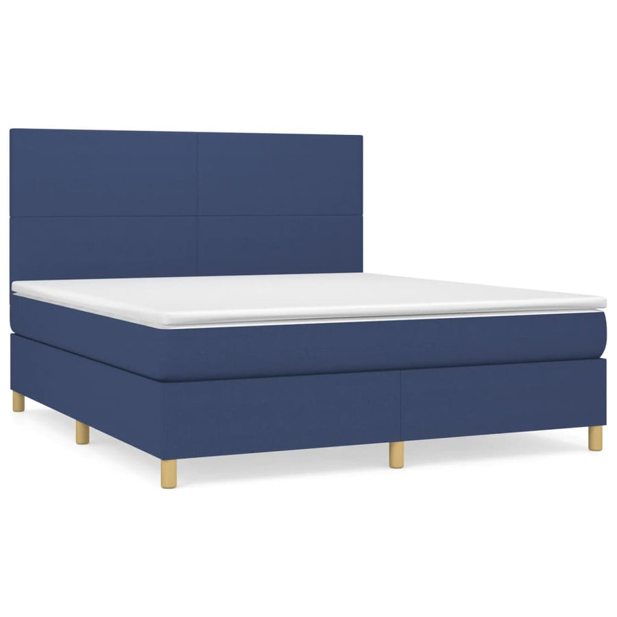 Boxspring Met Matras Stof Blauw 160X200 Cm Blauw 160 x 200 cm Effen ontwerp