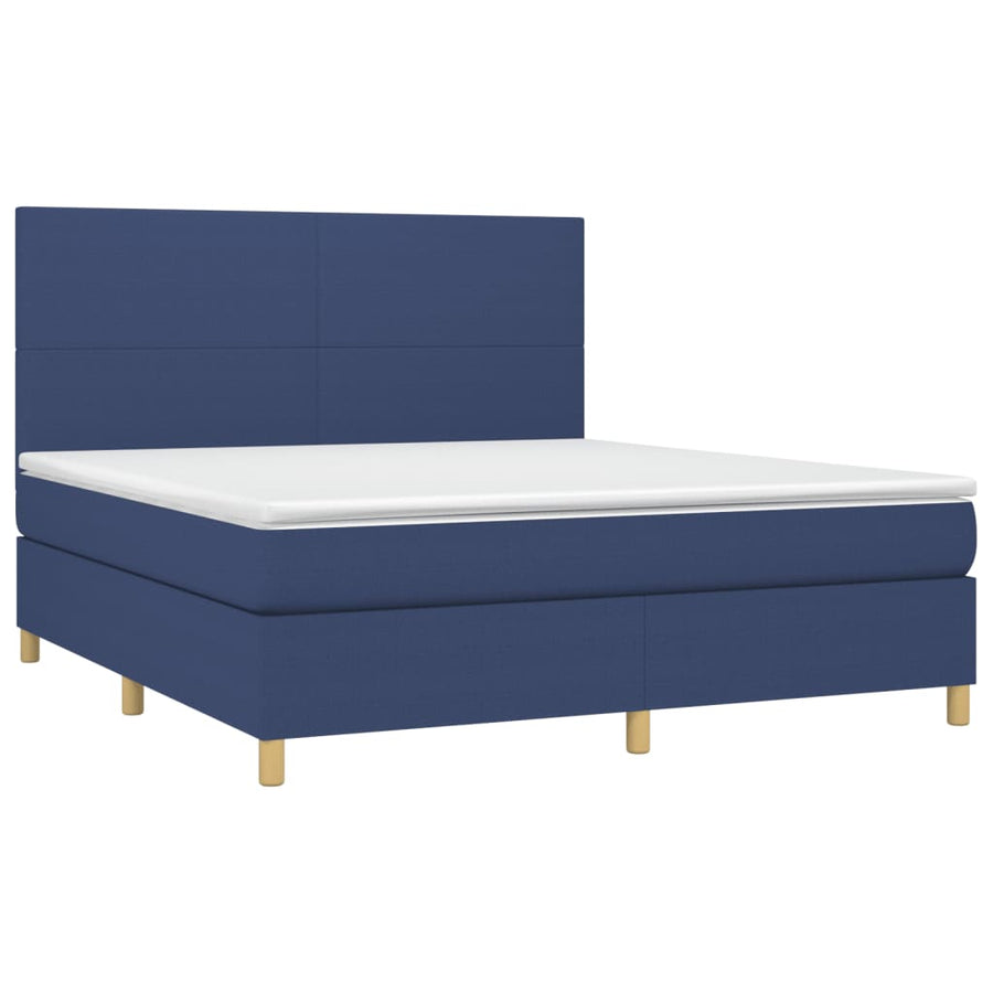 Boxspring Met Matras Stof Blauw 160X200 Cm Blauw 160 x 200 cm Effen ontwerp