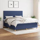 Boxspring Met Matras Stof Blauw 160X200 Cm Blauw 160 x 200 cm Effen ontwerp