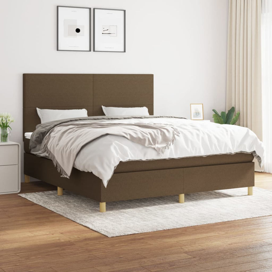 Boxspring Met Matras Stof 180 x 200 cm Donkerbruin