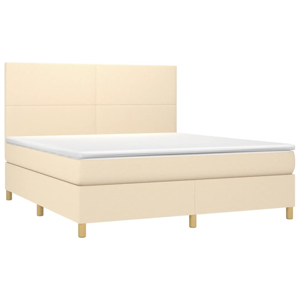 Boxspring Met Matras Stof Crèmekleurig 180X200 Cm 180 x 200 cm Effen ontwerp
