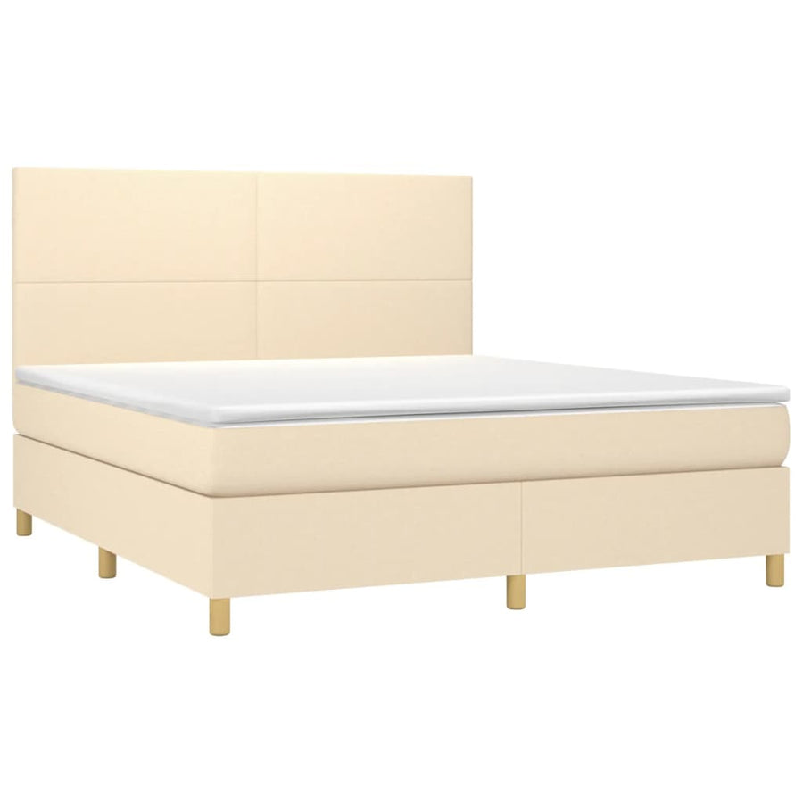 Boxspring Met Matras Stof Crèmekleurig 180X200 Cm 180 x 200 cm Effen ontwerp