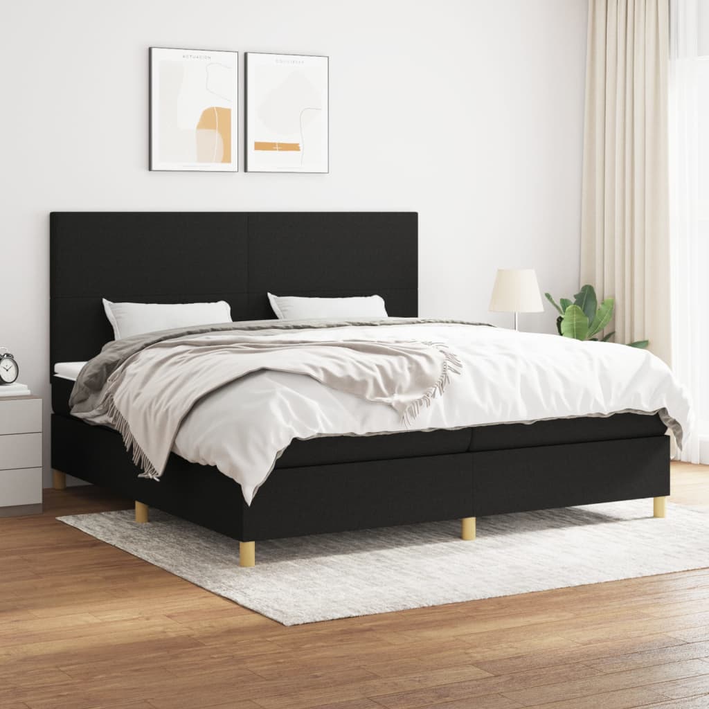 Boxspring Met Matras Stof Zwart 200 x 200 cm Effen ontwerp
