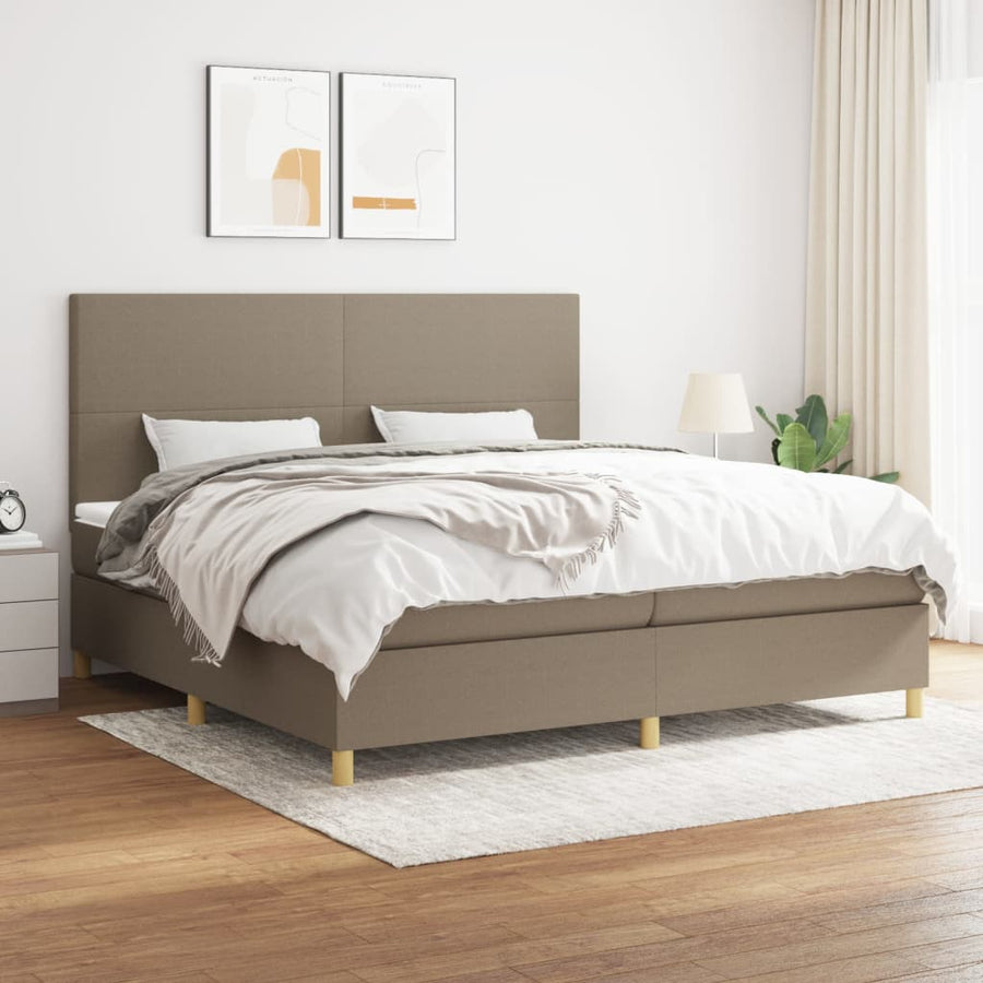 Boxspring Met Matras Stof Taupe 200X200 Cm Taupe 200 x 200 cm Effen ontwerp
