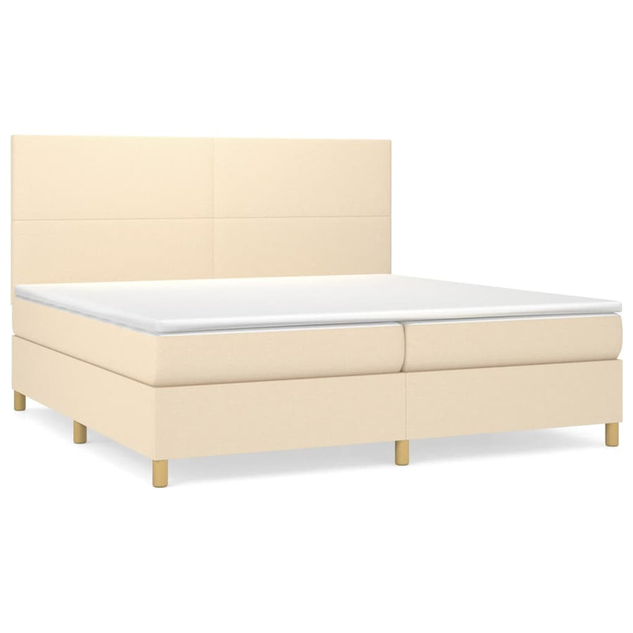 Boxspring met matras stof crèmekleurig 200x200 cm 200 x 200 cm Crème