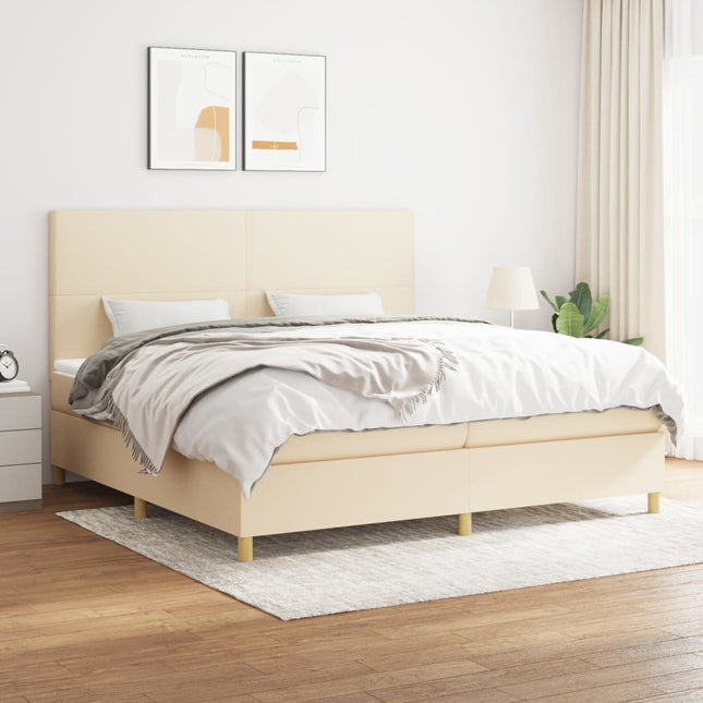 Boxspring met matras stof crèmekleurig 200x200 cm 200 x 200 cm Crème