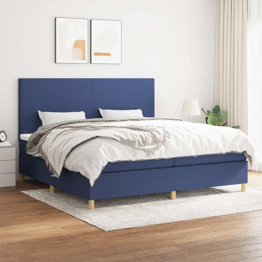 Boxspring Met Matras Stof Blauw 200 x 200 cm Effen ontwerp