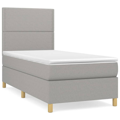 Boxspring Met Matras Stof Lichtgrijs 90 x 190 cm Effen met spijkers
