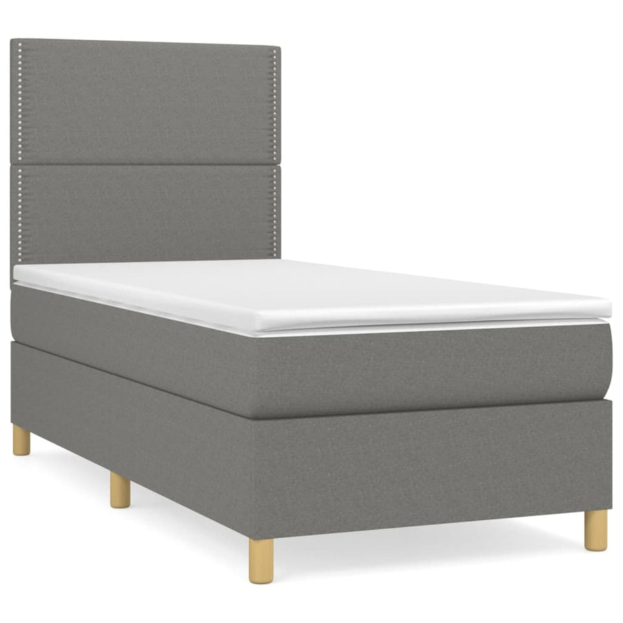 Boxspring Met Matras Stof Donkergrijs 90 x 190 cm Effen met spijkers