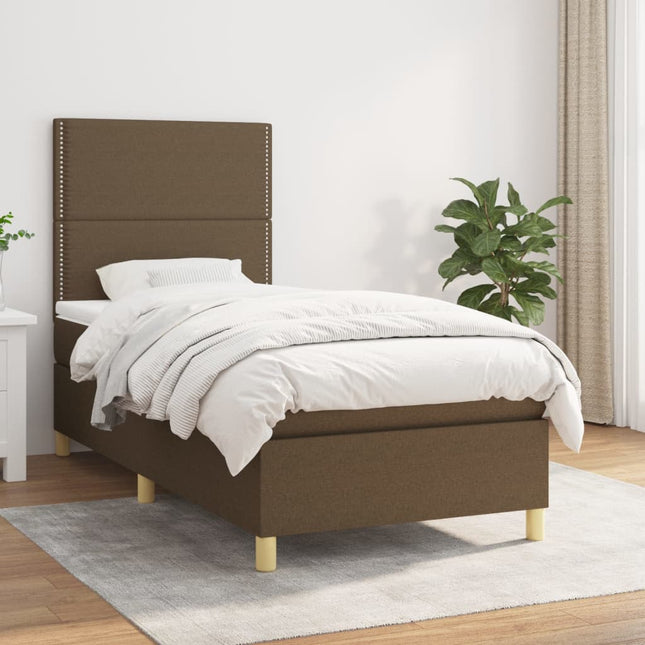 Boxspring met matras stof donkerbruin 90x190 cm 90 x 190 cm Effen met spijkers