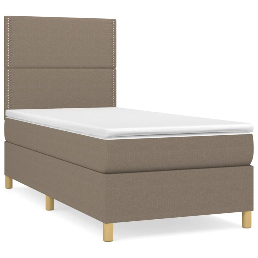 Boxspring met matras stof taupe 90x190 cm 90 x 190 cm Effen met spijkers