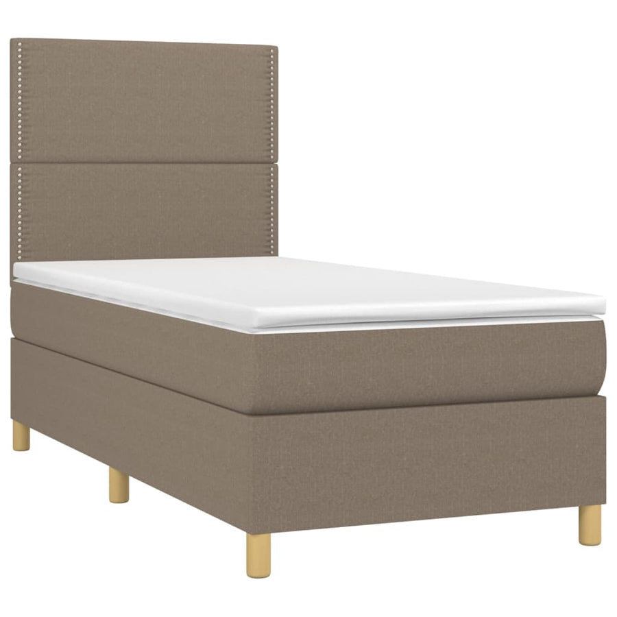 Boxspring met matras stof taupe 90x190 cm 90 x 190 cm Effen met spijkers