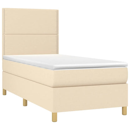 Boxspring met matras stof crèmekleurig 90x190 cm 90 x 190 cm Effen met spijkers