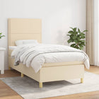 Boxspring met matras stof crèmekleurig 90x190 cm 90 x 190 cm Effen met spijkers