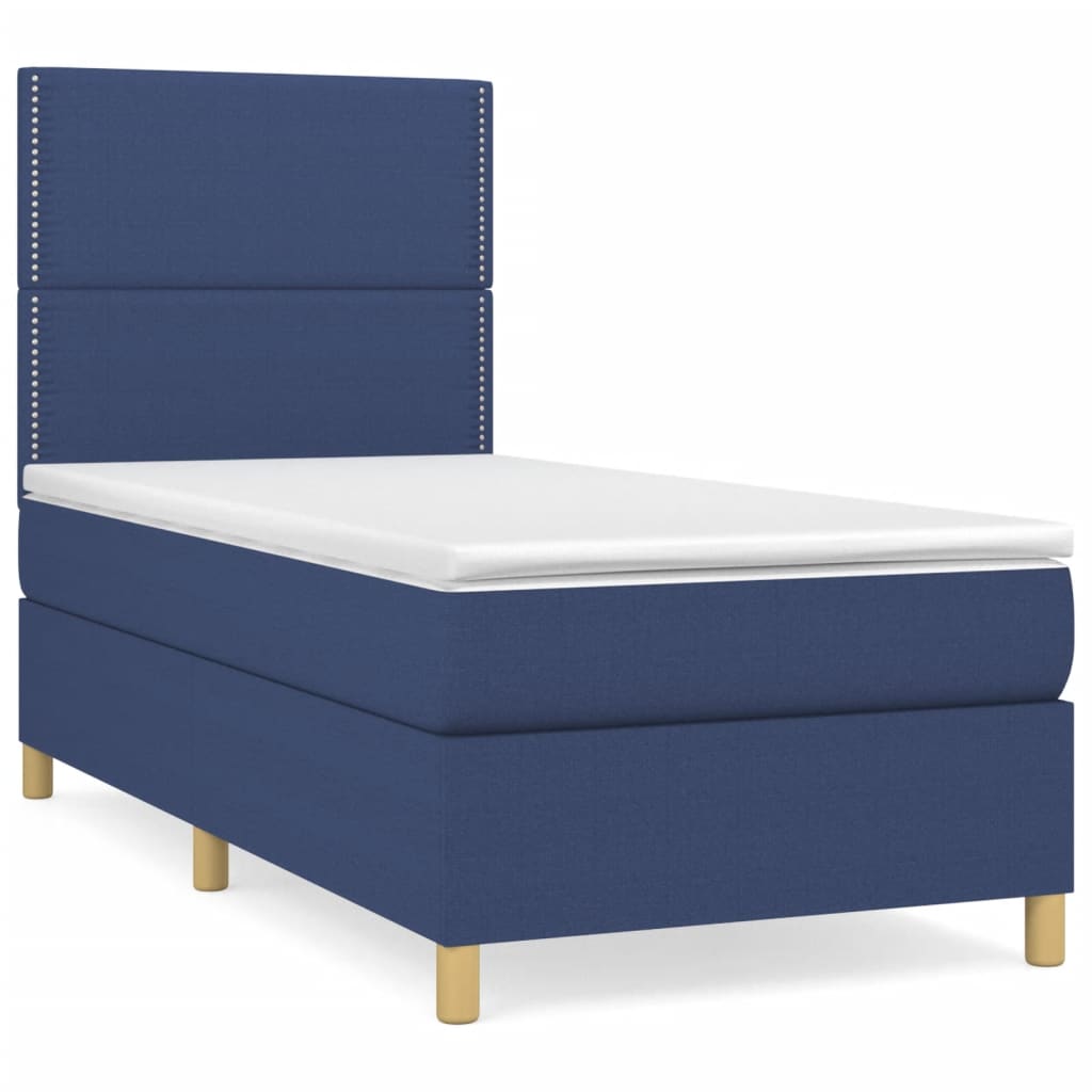 Boxspring Met Matras Stof Blauw 90 x 190 cm Effen met spijkers